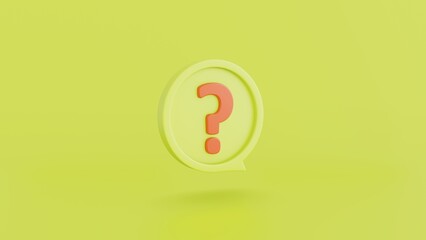 Icon orange questions mark illustration inside of yellow lemon speech bubble on yellow background for FAQ and question and answer time by 3d render