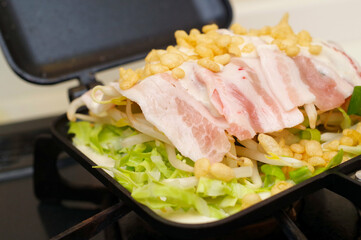 ホットサンドメーカーで作っているお好み焼き