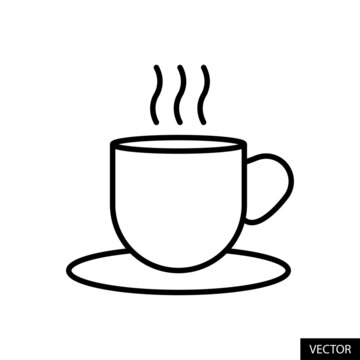 Tea Cup or Coffee Cup vector icon in line style design for website, app, UI, isolated on white background. Editable stroke. Vector illustration.