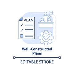 Well-constructed plans light blue concept icon. Value of inclusive classrooms abstract idea thin line illustration. Isolated outline drawing. Editable stroke. Arial, Myriad Pro-Bold fonts used