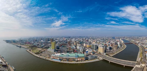 Fotobehang 釧路市街空撮パノラマ © Digi-lab