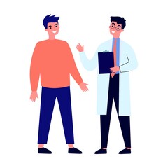 Adult male at doctor consultation. People visiting medical practitioner for examination in hospital, health concept