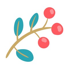 Forest plant with berries and leaves, cartoon illustration isolated on white background