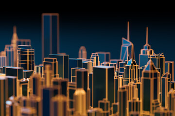 High tech city skyline hologram. 3D rendering. - 507281531