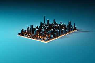 Futuristic city block. Hi-tech infrastructure and technology concept. 3D render