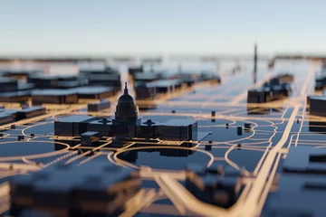 Washington DC Hi-Tech-Smart-City-Hintergrund. 3D-Rendering. © Jamo Images