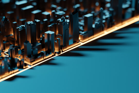 Hi tech smart city with copy space. 3D rendering.