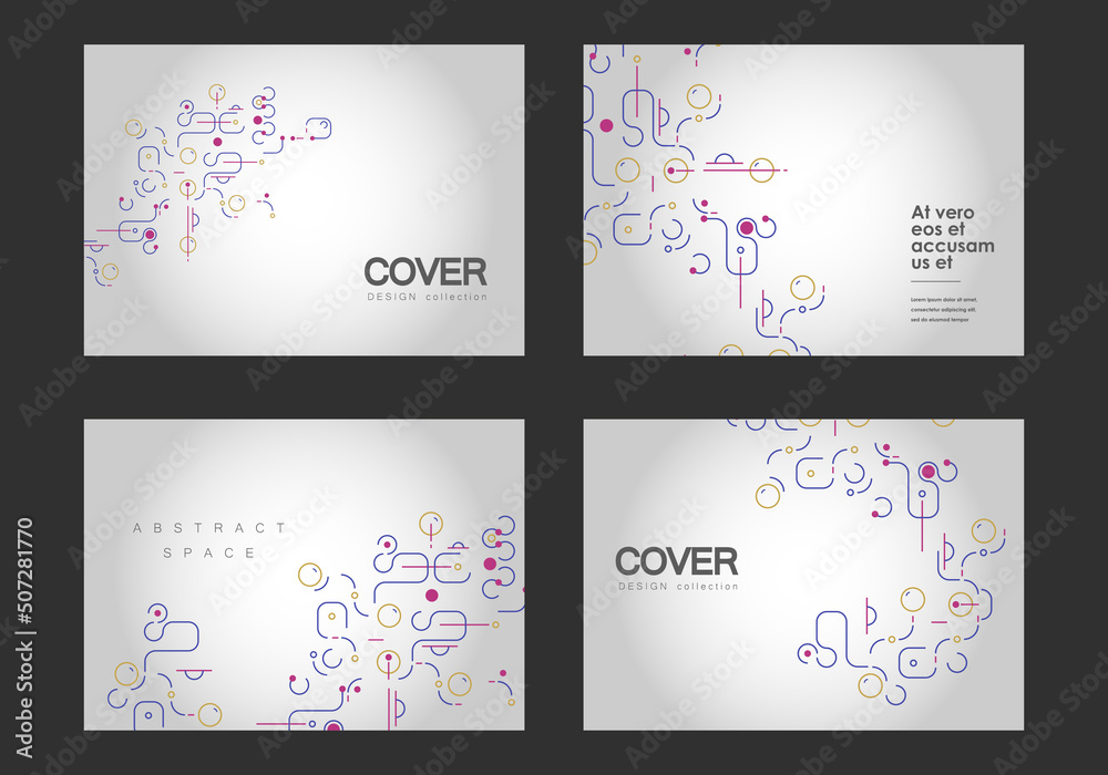 Aufkleber Vector background with curved lines. Network shapes design. Abstract pattern of dots, lines, rounded squares, circles and other simple geometric objects