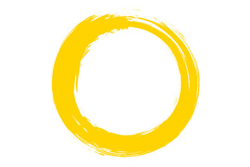 Circle brush stroke vector isolated on white background. Yellow enso zen circle brush stroke. For stamp, seal, ink and paintbrush design template. Grunge hand drawn circle shape, vector illustration