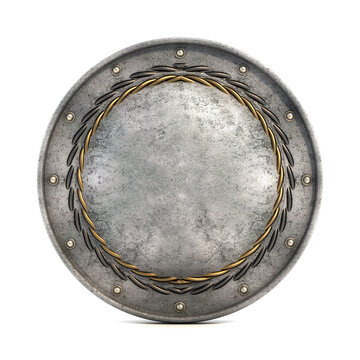 Round metal shield isolated on white background. 3D illustration