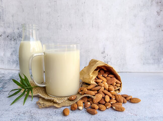 Healthy Almond  Milk and Almonds Nuts 