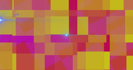 Image of lights and shapes over background with colorful squares