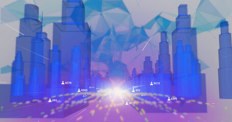 Image of light and numbers moving in metaverse city