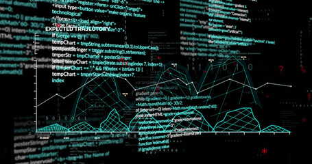 Image of graph and data processing over black background
