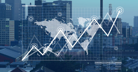 Image of data processing over cityscape