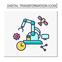Fototapeta premium Manufacturing color icon. Industry 3.0. Mechanization manufacture. Smart technologies, big data. Digital transformation concept.Isolated vector illustration