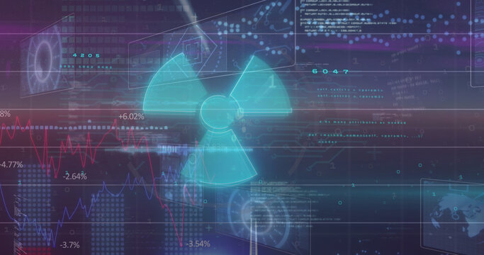 Image of nuclear symbol over data processing