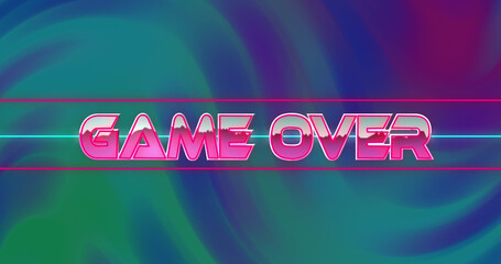 Image of game over on multicolour changing background