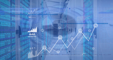 Image of data processing over server room