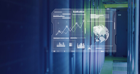 Image of data processing over server room