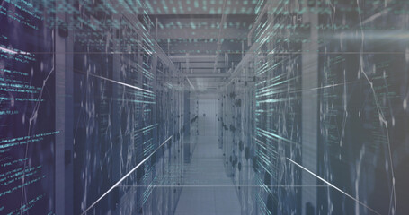 Image of data processing over server room