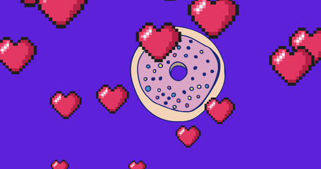 Image of heart and donut icons on blue background