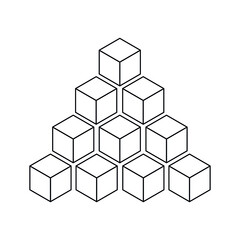 Pyramid stack of 3d outline cubes. Infographic element for presentation