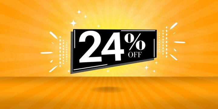 24% off limited special offer. Banner with twenty four percent discount on a  orange background with black square