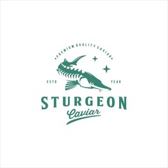 Fish Sturgeon Vintage Logo Design Vector