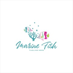 Fish Ornamental Coral Sea Logo Design Vector Image