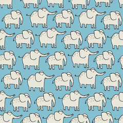 Cute seamless pattern with hand drawn elephants