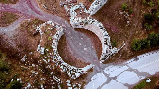 Aerial view of Ancient Messini city ruins