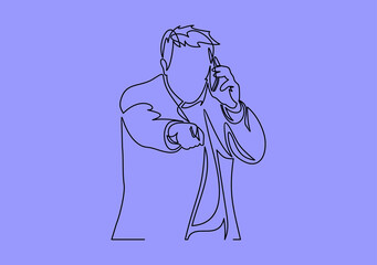 Happy businessman talking on the phone- continuous line drawing