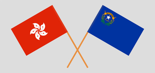 Crossed flags of Hong Kong and The State of Nevada. Official colors. Correct proportion