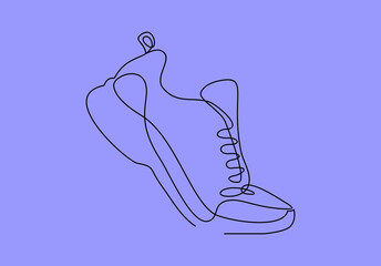 Vector illustration of sneakers. Sports shoes in a line style. Continuous one line