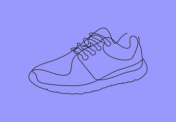 Vector illustration of sneakers. Sports shoes in a line style. Continuous one line