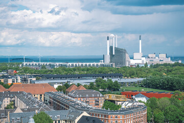 Areal view of Amager Bakke, Slope or Copenhill, incineration plant, heat and power waste-to-energy...
