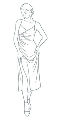 Line art vector illustration of woman in a dress