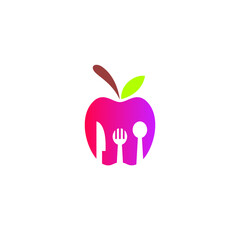 Apple Food Logo, spoon, fork, knife and apple icon