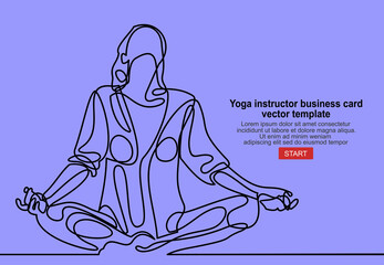 Yoga instructor business card vector template.Continuous one line