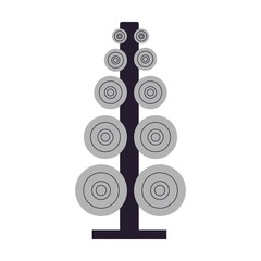 Rack with dumbbells in gym, vector illustration. Men and women performing fitness exercises in exercise class