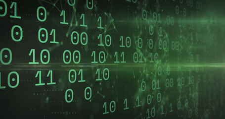 Image of binary coding moving on green background
