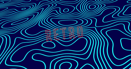 Image of retro text over shapes on blue background