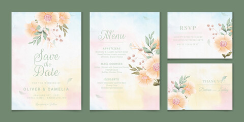 Fototapeta na wymiar Hand drawn floral wedding invitation card template. 