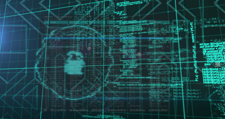 Image of digital data processing over dark background