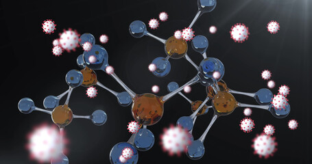 Image of virus cells over shapes