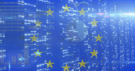 Image of flag of eu over data processing