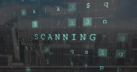 Fototapeta premium Image of cyber attack warning over cityscape