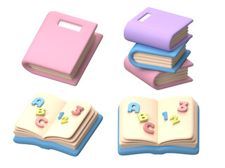 set of books back to school concept 3d rendering icon illustration for education