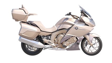 3D Rendering of Motorcycle in Metallic Color on White Background.